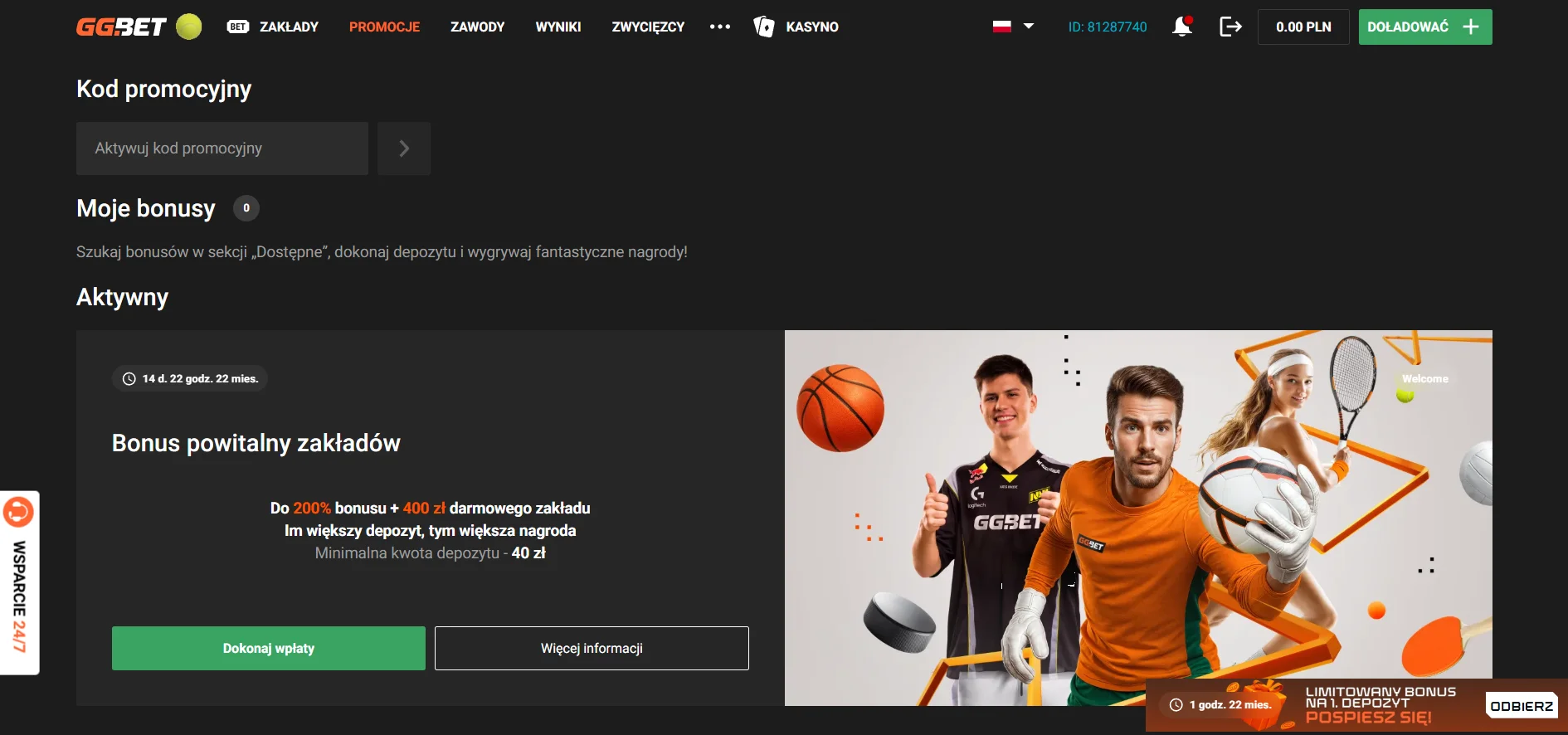Bonusy powitalne i program VIP w GG Bet Casino