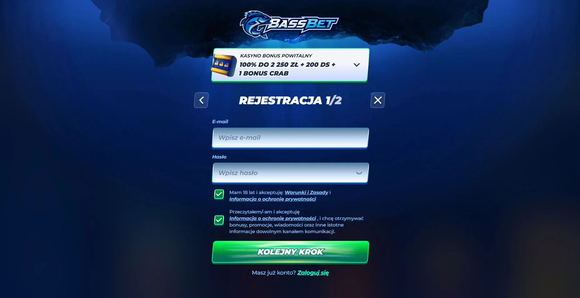 BassBet Casino login i rejestracja konta gracza