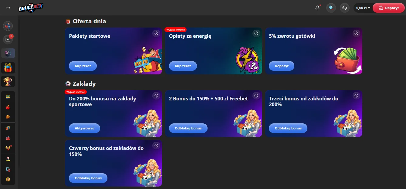 Pełna oferta promocji Bruce Bet Casino bonus